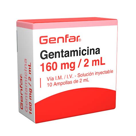 Gentamicina 160mg 2ml Genfar Caja X 10 Ampollas