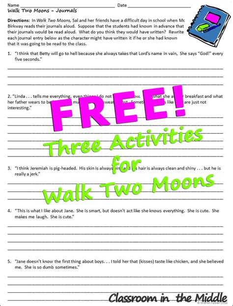 Walk Two Moons Worksheets