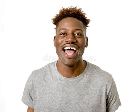 Black African American Man Laughing Happy And Excited Isolated Stock