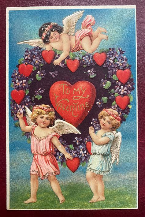 VGC SET Of 2 German 1909 Vintage Valentine S Day Postcard Cherub Cupid