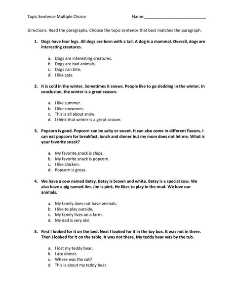 Free Find The Topic Sentence Worksheet Download Free Find The Topic Sentence Worksheet Png