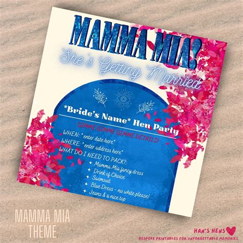 Mamma Mia Hen Party Invite Diy Template Digital Download Etsy