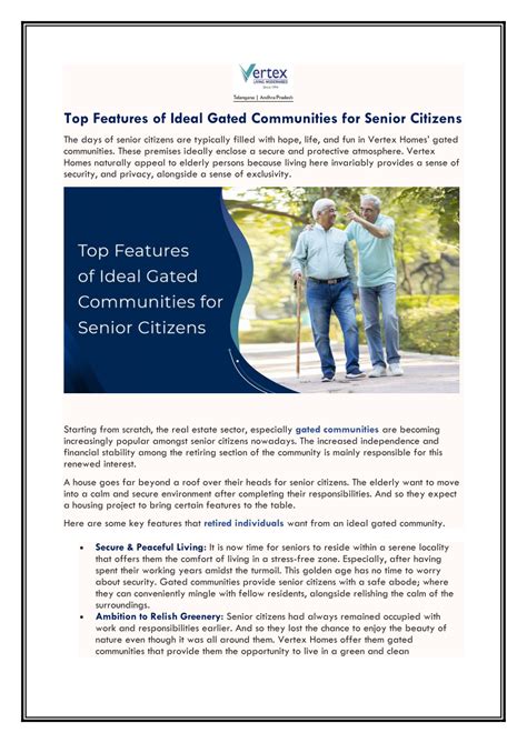 Ppt Top Features Of Ideal Gated Communities For Senior Citizens