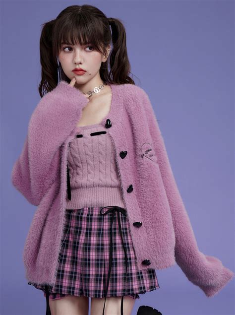 Strawberry Toffee Fur Love Button Cardigan Tight Camisole Pink M In 2024 Sweater Set