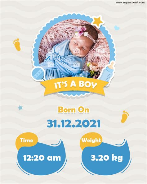 Baby Boy Birth Stats Template Editable