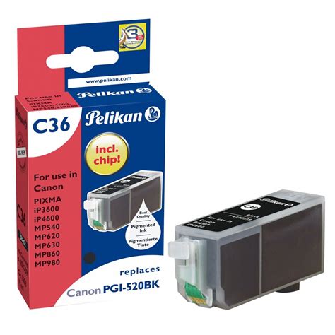 Pelikan C36 Tintenpatrone Ersetzt Canon PGI 520BK Schwarz Schwarz