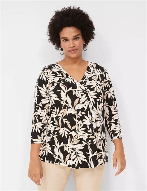 Swing 3 4 Sleeve V Neck Pleat Front Lanebryant