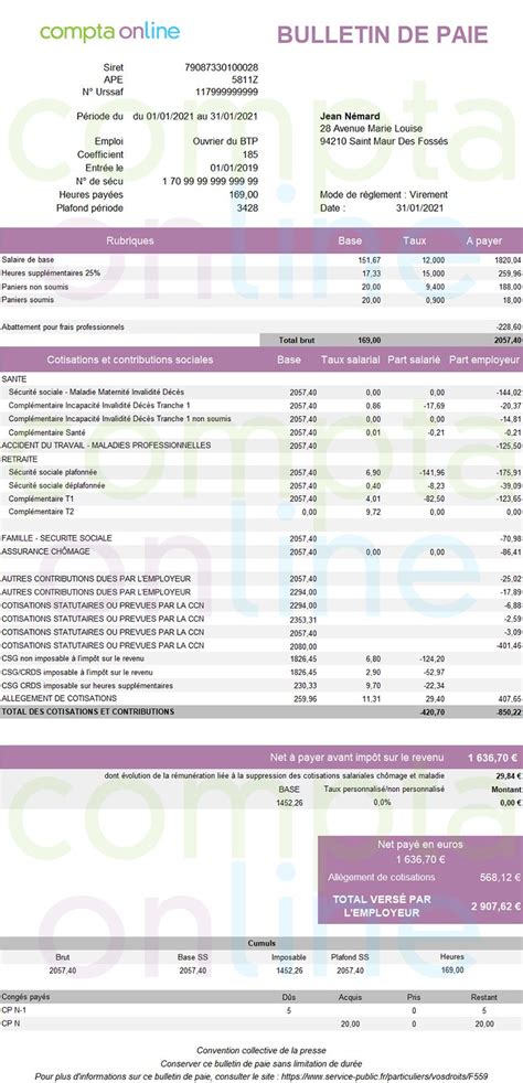 Fiches De Paie BTP 2021