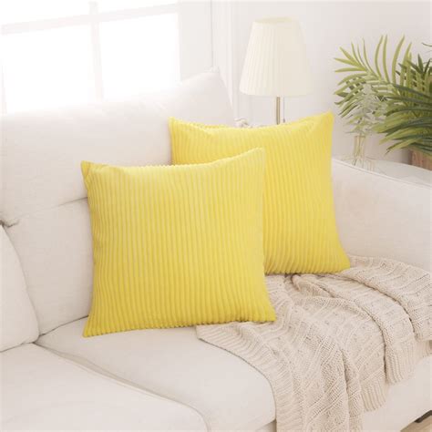 Deconovo Yellow Throw Pillow Cover Solid Color Corduroy Cushion Cover Stripe Pattern Set Of 2