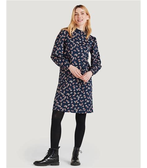 Navy Aveline Organic Cotton Floral Tunic Dress Woolovers Uk