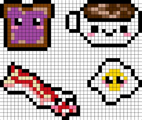 Breakfast Foods Perler Bead Pattern Pixel Art Grid Pixel Art Perler Bead Art