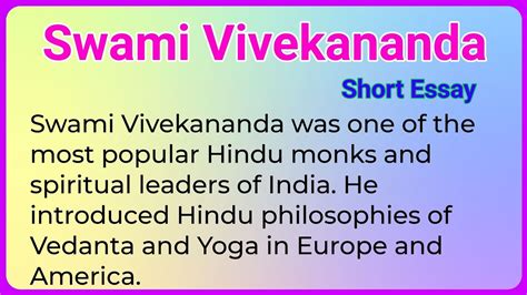 Swami Vivekananda Essay In English Swami Vivekananda Biography In