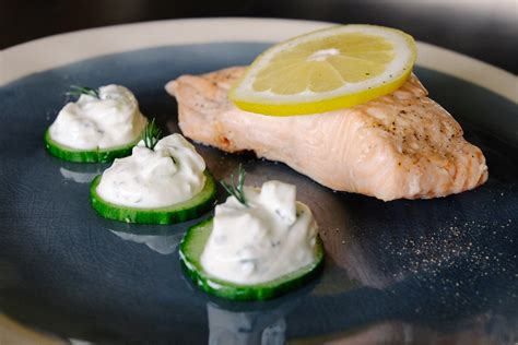 Poached Salmon and Cucumber Raita Dish