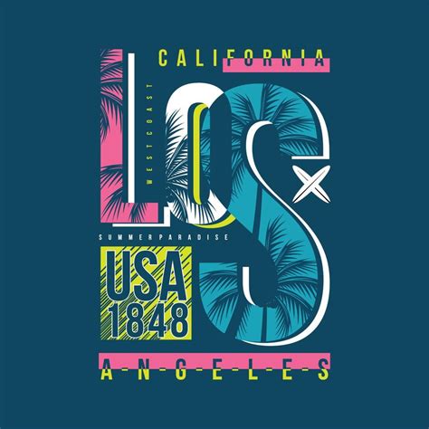 Los Angeles California Graphic On Beach Theme Typography Vector Print