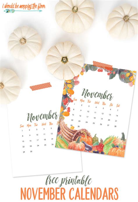 Free November Calendar Printable | i should be mopping the floor