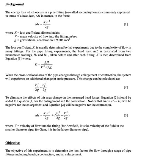 Solved Background The Energy Loss Which Occurs In A Pipe Chegg