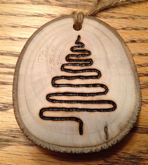 Rustic Tree Wood Burned Christmas Ornament Natural Wood Wood