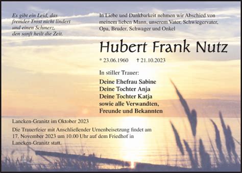 Traueranzeigen Von Hubert Frank Nutz Trauer Anzeigen De