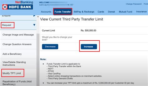 How To Increase Transfer Limit In Hdfc Bank Online