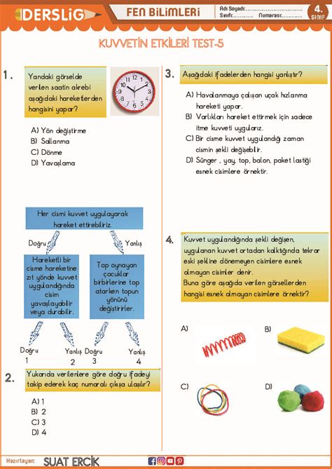 S N F Fen Bilimleri Kuvvetin Etkileri Test Yaprak Test Derslig