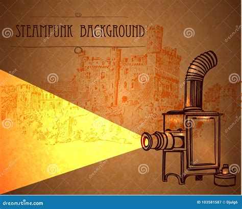 Steampunk Do Fundo Um Projetor Retro Ilustra O Stock Ilustra O