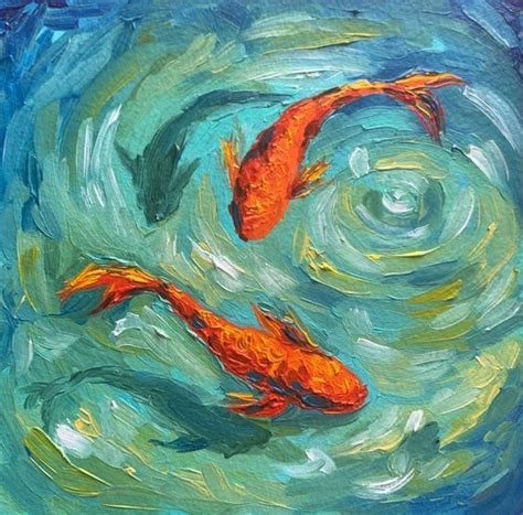 Koi Fish Oil Painting Miniature Fish Painting Original Nature