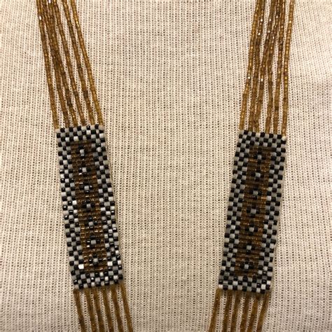 Antique Native American Seed Bead Woven Necklace Gem