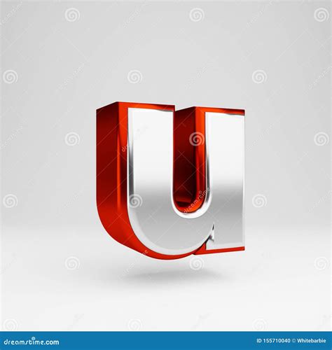 Metal 3d Letter U Lowercase Metallic Red And White Font Isolated On