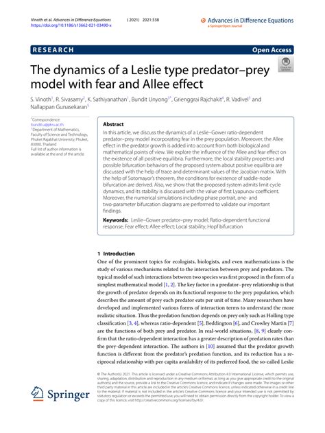 PDF The Dynamics Of A Leslie Type Predatorprey Model With Fear And