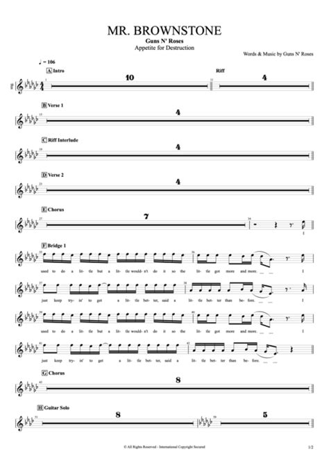 Mr Brownstone Tab By Guns N Roses Guitar Pro Full Score Mysongbook