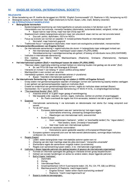 Theorie Van Internationale Betrekkingen Iv Engelse School