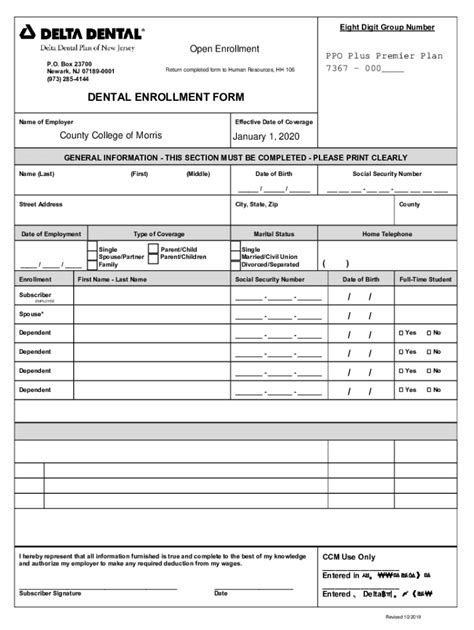 Fillable Online Fillable Online Delta Dental Enrollment Form Borough