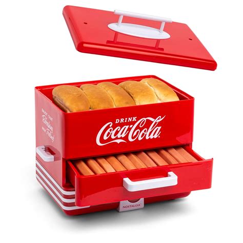 Nostalgia Extra Large Diner Style Coca Cola Hot Dog Steamer And Bun