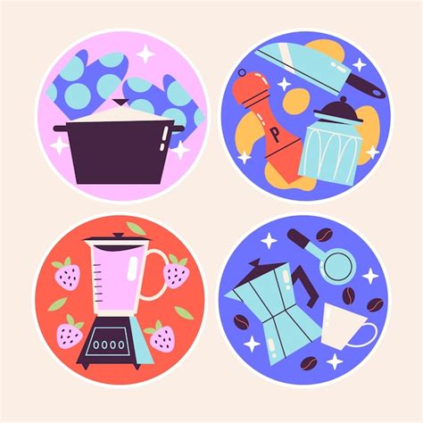 Colección ingenua de pegatinas de utensilios de cocina Vector Gratis