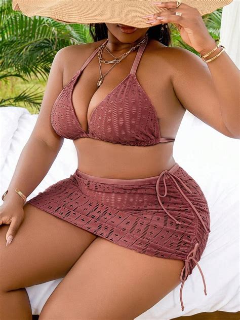 Conjunto de Maiô Bikini e Saia Plus Size para Mulheres Top de