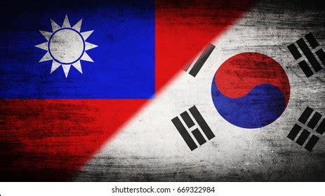 Flags Taiwan South Korea Divided Diagonally ilustración de stock