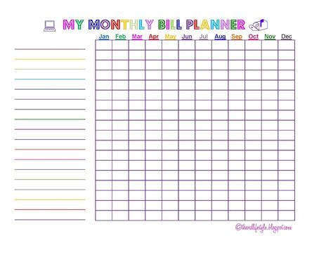 Free Printable Monthly Bill Chart