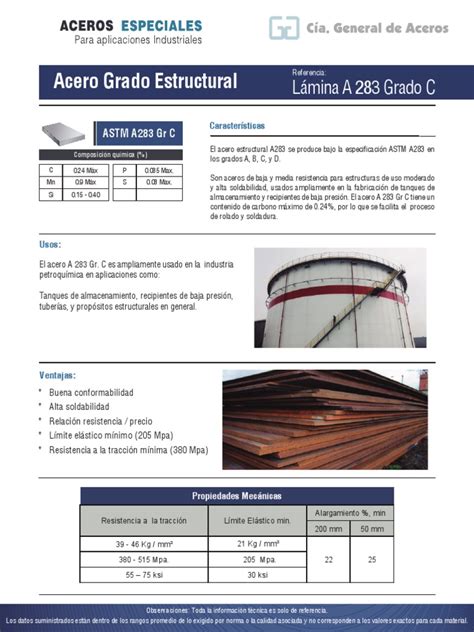 Ficha Técnica Aceros Grado Estructural A283 Pdf Acero Soldadura