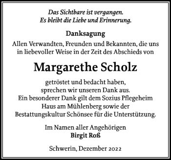 Traueranzeigen Von Margarethe Scholz Trauer Nordkurier