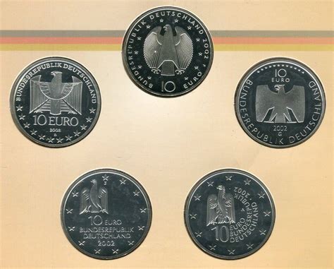 Bundesrepublik Deutschland Germany FRG 5 x 10 Euro Silber Gedenkmünzen