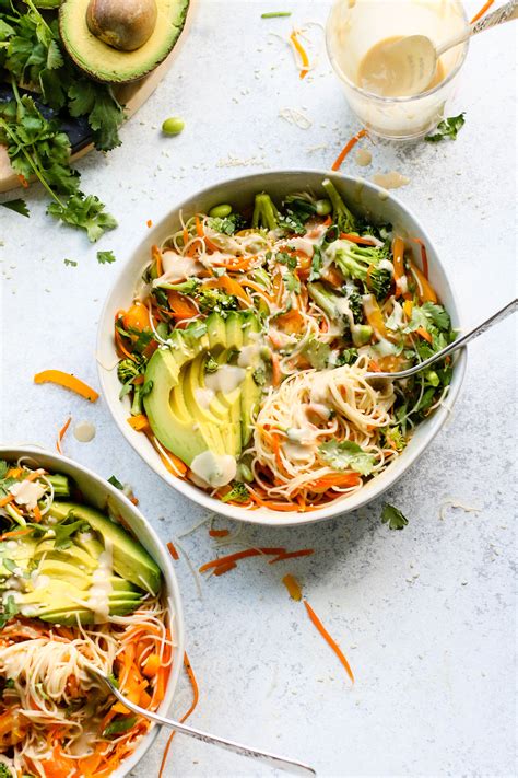 Rainbow Rice Noodle Bowls With Miso Tahini Dressing Flora Vino