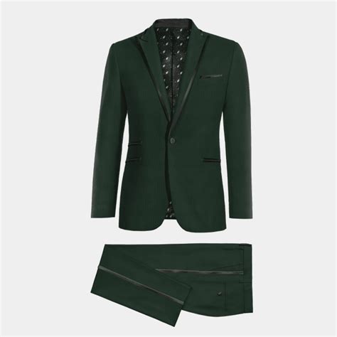 Forest Green Essential Tuxedo With Pocket Square Black Peak Lapel