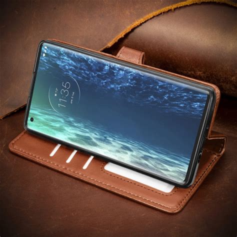 Capa De Celular De Couro Para Motorola Edge Marrom