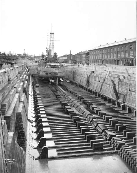 Photo Battleship USS Oregon In Drydock At The Puget Sound Naval