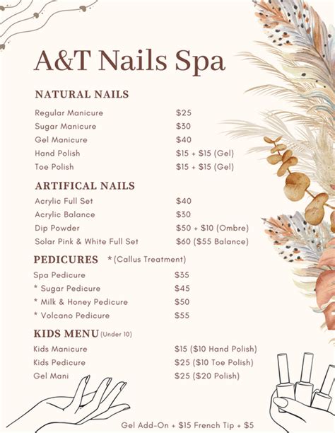 Menu A T Nails Spa