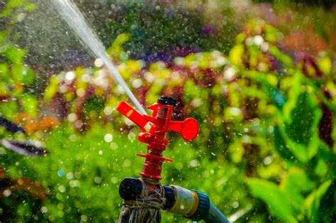 Un Rociador Con Un Rociador Rojo Est Rociando Agua En Una Manguera De