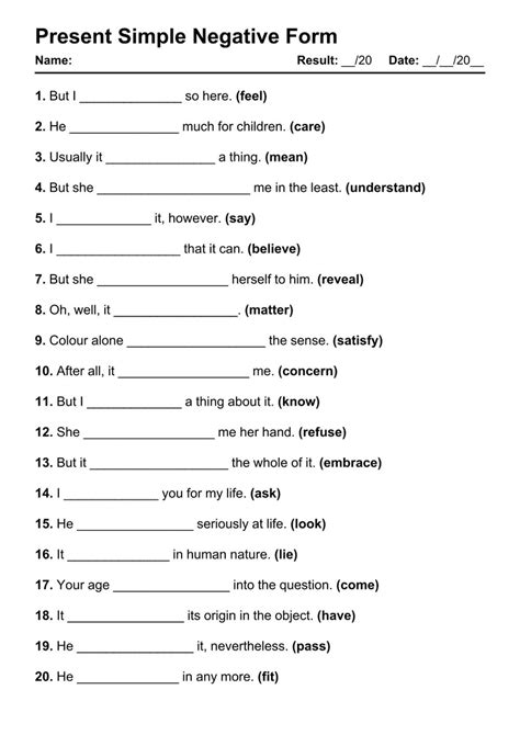 101 Present Simple Negative PDF Worksheets With Answers Grammarism