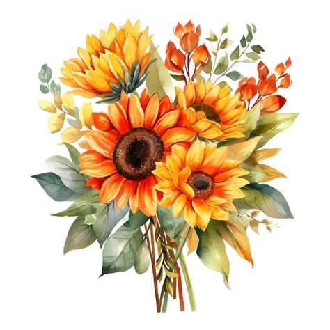 Premium AI Image | Watercolor sunflower bouquet