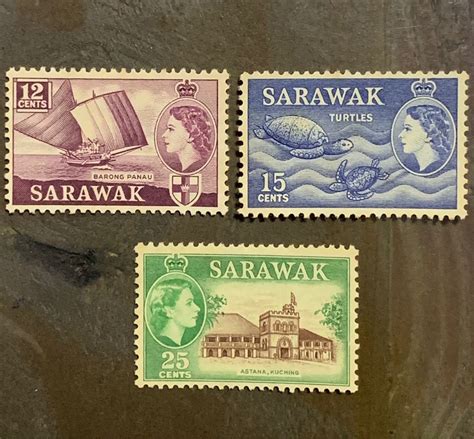 Malay Sarawak Queen Elizabeth Stamp Mint Slight Toned Gum Turtle