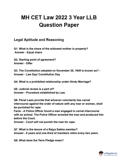 Mh Cet Law 2022 3 Year Llb Question Paper Pdf